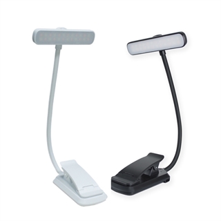 LED læselampe med klemme - Genopladelig - sort og hvid